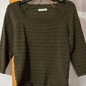 Ryegrass - Deep Olive Green Knit 3/4 sleeve top